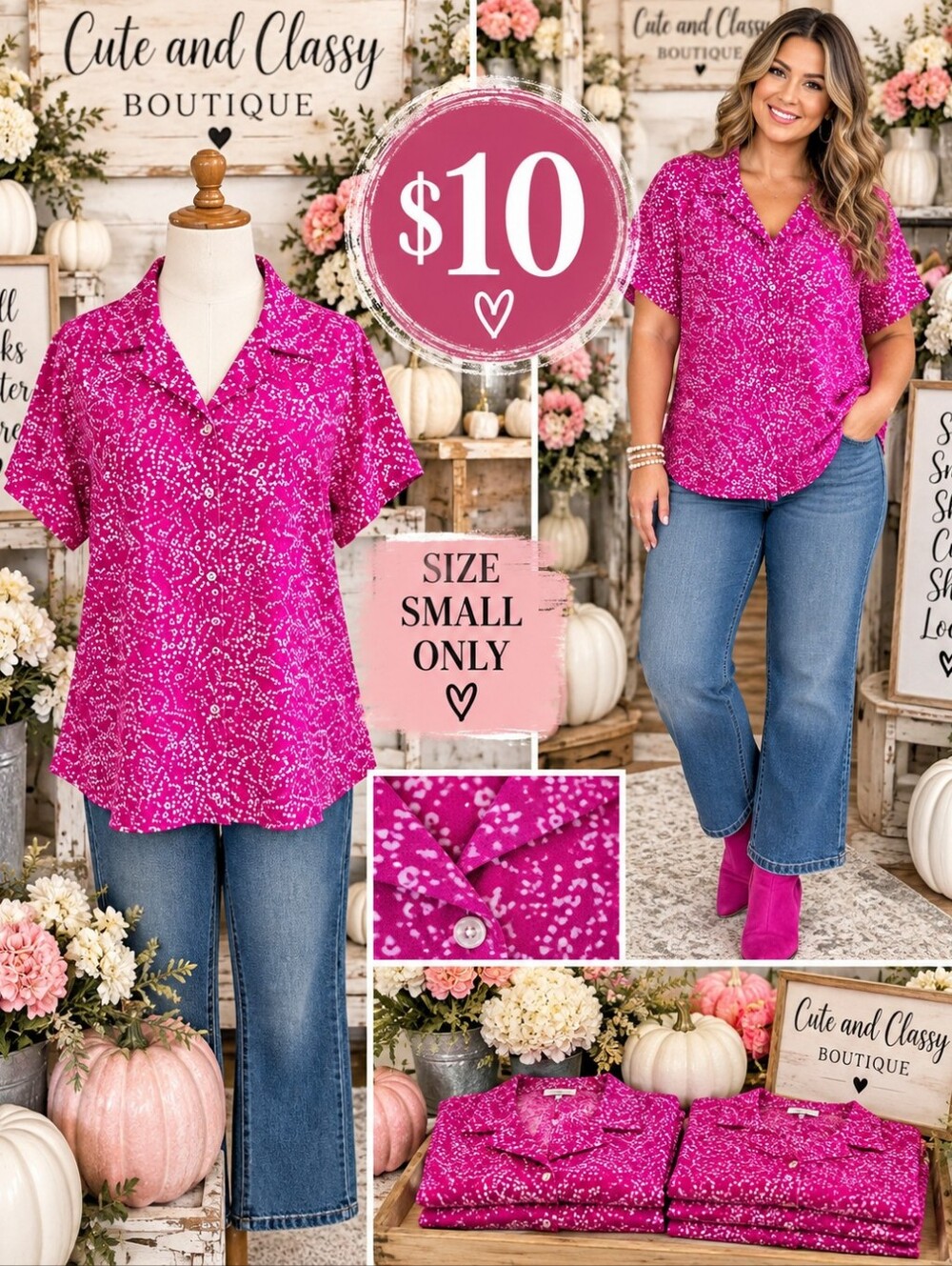 NEW WITH TAGS Fuchsia Short-Sleeve Button Down Shirt SIZE SMALL